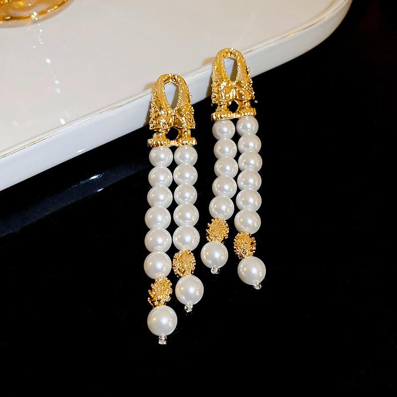 

Двухслойные серьги с бахромой из искусственного жемчуга, серьги-пусеты во французском стиле, легкая роскошь, высокий класс, темпераментные, универсальные серьги для женщин
