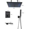 Matte Black LED Thermostatic Shower Faucet 40*80 Large Rain Waterfall Shower System Button Control 3Ways Mixer Installation Arm