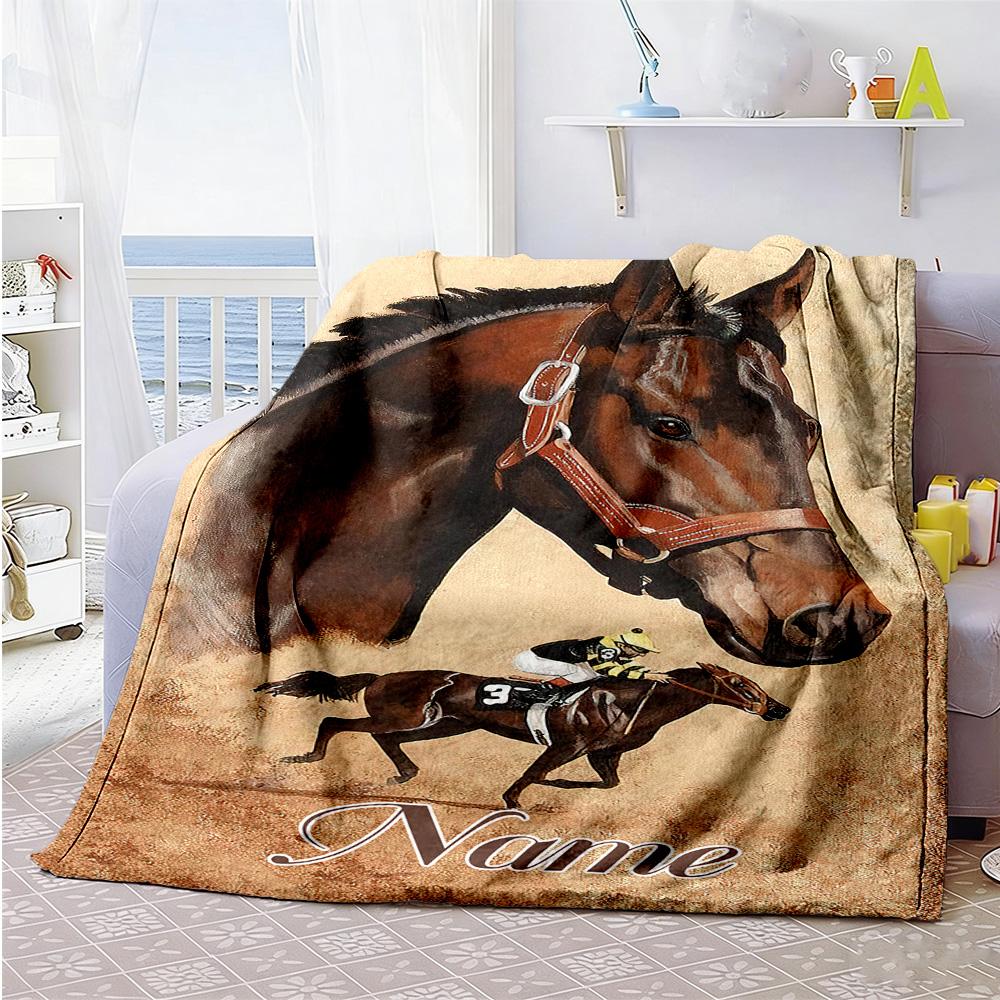 Horseback Customize Your Name Blanket Lightweight Personalized Blanket Comfortable for Home Decor Office Chair Living Room Picnics for All Occasions