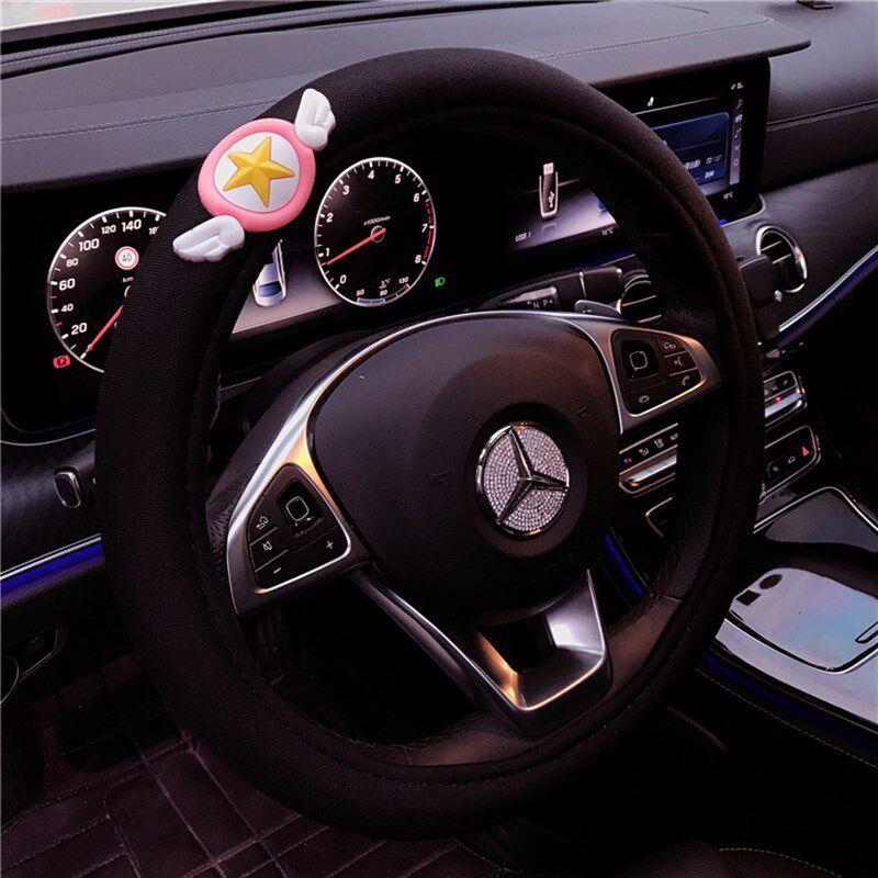 

Universal Car Steering Wheel Cover, Korean Summer Cute Cartoon Style, Four-Season Ice Silk, Sweat-Absorbent, Non-Slip, Suitable for Men and Women Angel [Black] Ice Silk