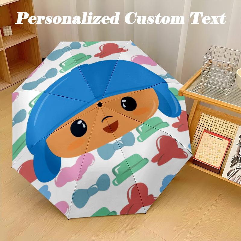 8‑Rib Automatic Umbrella, Pocoyó Cartoon Design Foldable Umbrella for Sun Rain Protection Travel