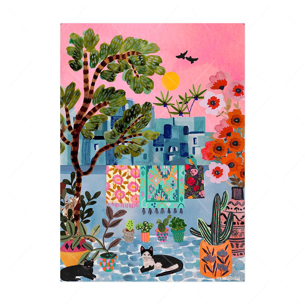 Călătorii Maroc Postere Tigru Plant Pânză Pictură Peisaj Imprime Animale Pisici Câini Artă de perete Poze pentru camera de zi Home Decor