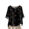 Damen Modisches Und Lässiges Shirt Halbarm Rundhals Print Baumwolle Und Leinen Bluse Top