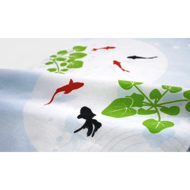 Somen Anbo Tenugui "Kingyo Uwami" - Hand-dyed 100% Cotton Tokuoka Fabric, Made in Japan, 35cm x 100cm - Features a realistic top-down view of