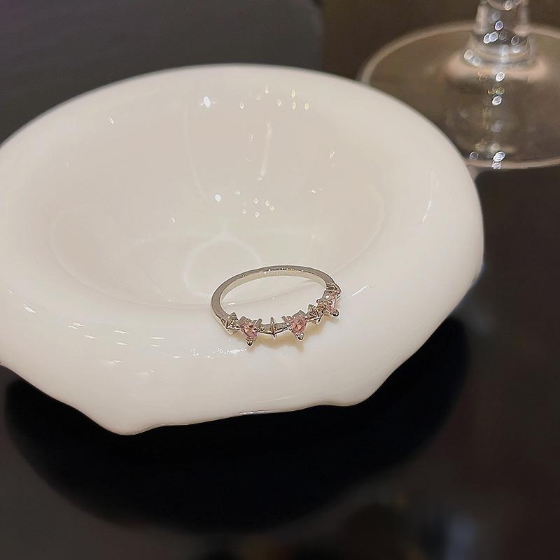 Style Sparkling Pink Zircon Bride Rings for Women Couples Korean Trendy Heart Star Geometric Wedding Party Jewelry