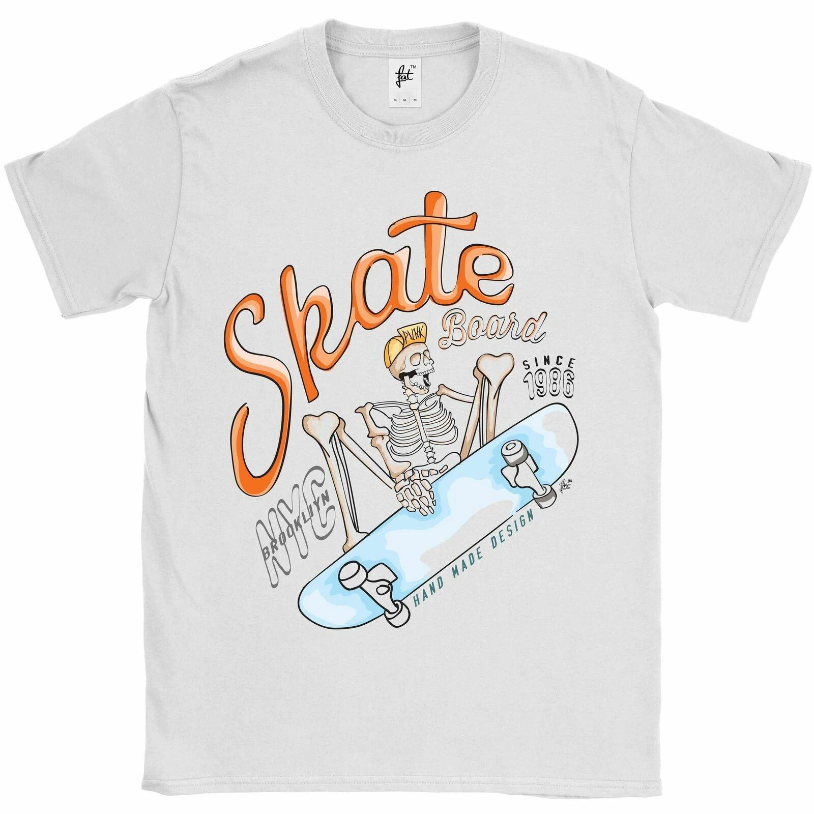 Skate Boarding Skeleton Wearing Cap In Brooklyn NYC Mens T-Shirt L