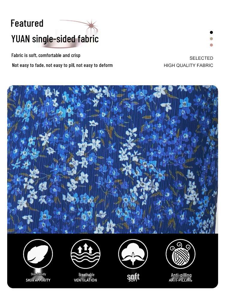 Miyake Retro Elegant Print Stand Collar Mid-Length Qipao