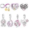 Orstarry S925 Silver Charm Infinite Love Pink Heart Bead Pendant For Bracelet DIY Jewelry Making Women Gift