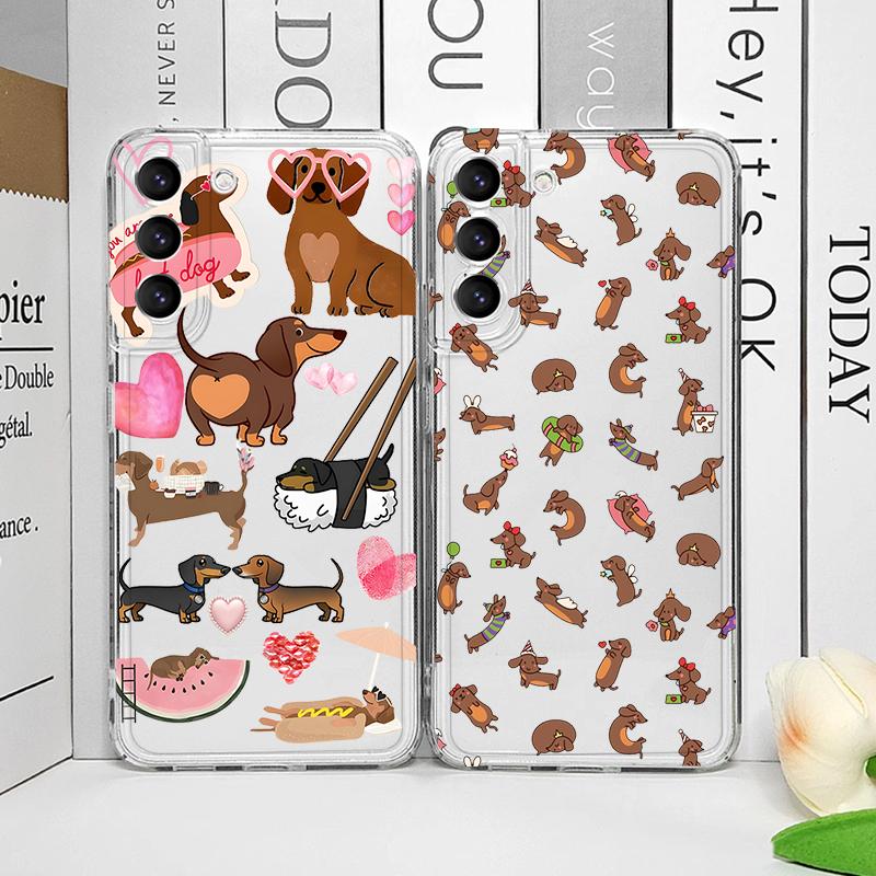 Roztomilý zvířecí kreslený jezevčík Pes Pouzdro na telefon pro Samsung Galaxy S25 Ultra S25 Fe S24 S23 FE S22 S21+ S20 Plus Měkký kryt Fundas