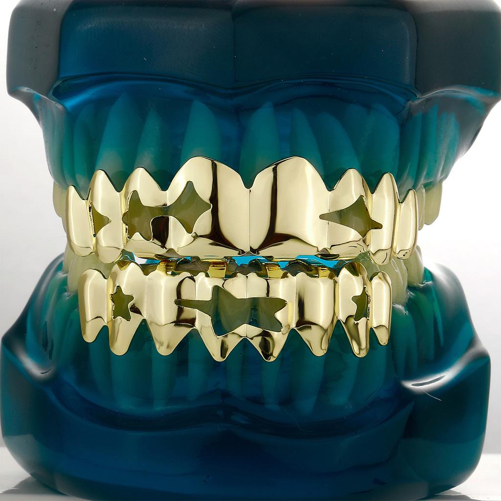 Modieuze Uitgesneden Ster Tand Grillzs Hoge Glans Koperen Tanden Sieraden voor Kostuums Outfits