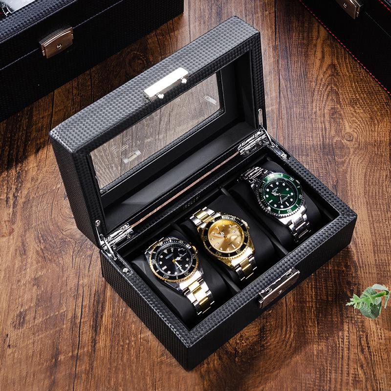 Carbon Fiber Leather Watch and Jewelry Storage Box