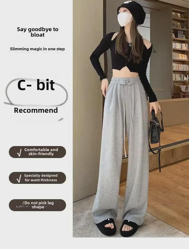 2023 Sportbyxor med hög midja och remmar: Vår/Höst, Slim-Fit, Vida Ben Moppstil, Casual Trend för Kvinnor