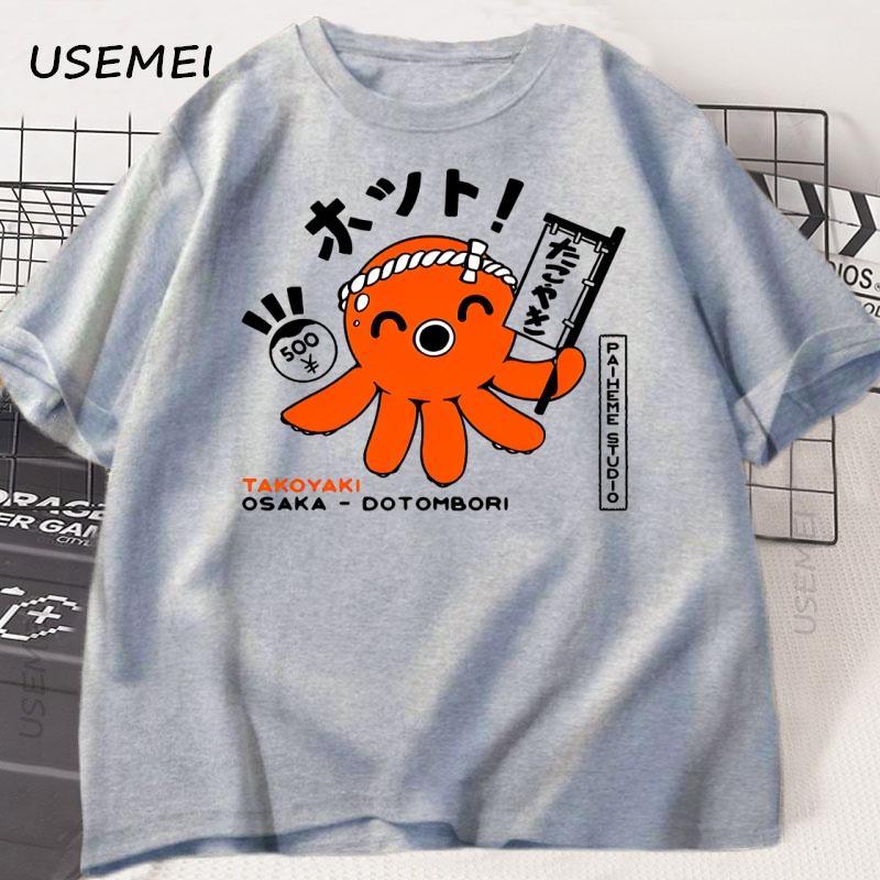 Pánské Dámské Ležérní Tričko s Chobotnicí v Japonském Stylu s Krátkým Rukávem Bavlněné s Kulatým Výstřihem Volná Trička Nadměrná Grafická Trička