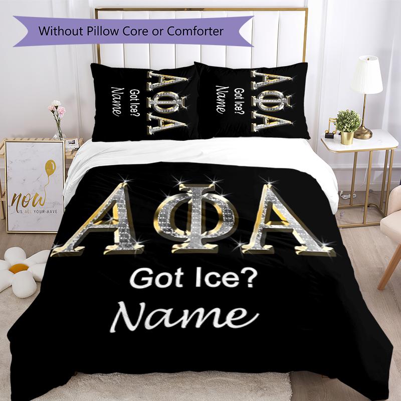 3pcs Custom Name Alpha Phi Alpha Bedding Set Duvet Cover Closure Includes 1 Duvet Cover & 2 Pillowcases for All Seasons Bedroom Decor