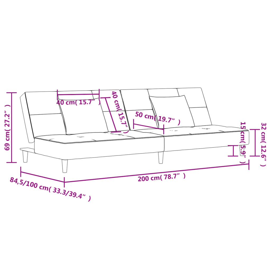 2 Seater Sofa Bed with 2 Pillows Dark Gray Fabric