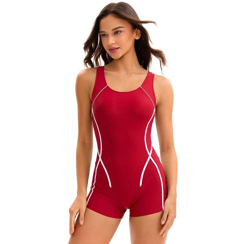 Solid color swimsuit women s one-piece sports flat angle explosion sleeveless conservative swimsuit S