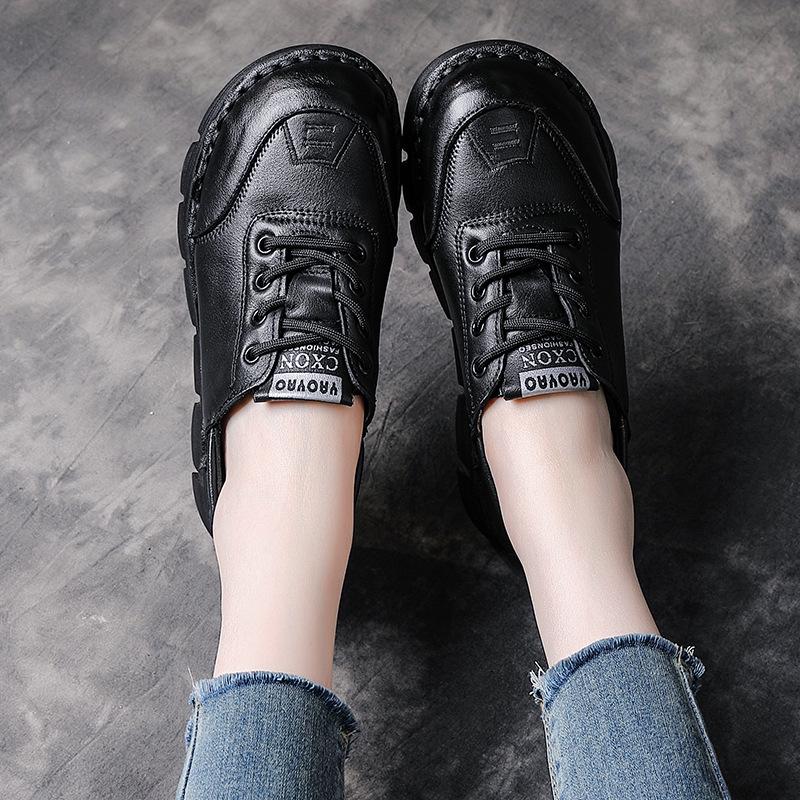 Women's Genuine Leather Retro Wedge Shoes - Comfortable Cowhide Soft Sole, Ideal for Spring and Autumn.