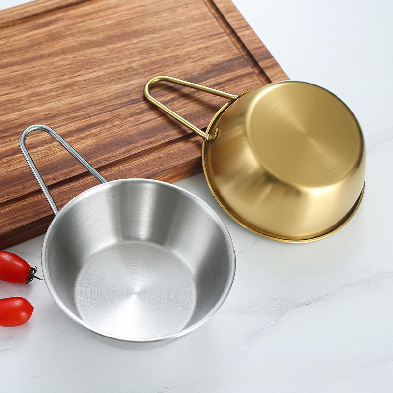 Stainless Steel Rice Wine Bowl Korean Style Cuisine Bowl with Handle Noodles Pot Sauce Seasoning Bowl Dish Kitchen Tableware