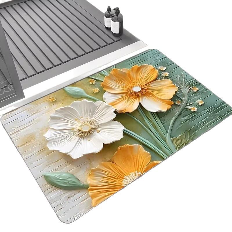 Light Luxury Three-dimensional Vision Flower Diatom Mud Floor Mat, Toilet Door Water Absorption Non-slip Foot Mat, Door Mat