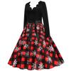 Women's V Neck Long Sleeve Midi Dress A-Line Mid Waist Elegant Christmas Plaid Snowflake Print Dress