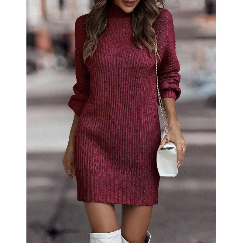 

Модное платье-свитер с длинным рукавом и высоким воротом однотонной расцветки для женщин на осень и зиму 2XL