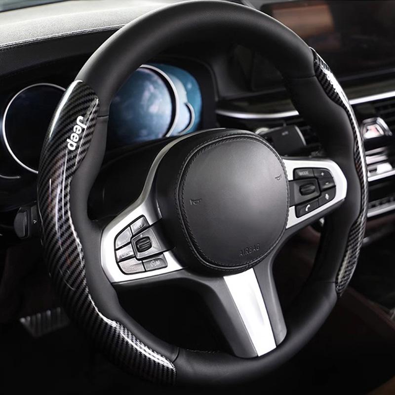 For Jeep Car Steering Wheel Cover Carbon Fibre Sports Styling Accessories For Jeep Grand Cherokee Wrangler JK Gladiator Compa