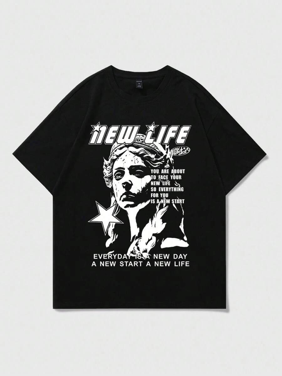 Street Life Men’s Casual Slogan Graphic Print T-Shirt – Y2K 2000s Style Short M