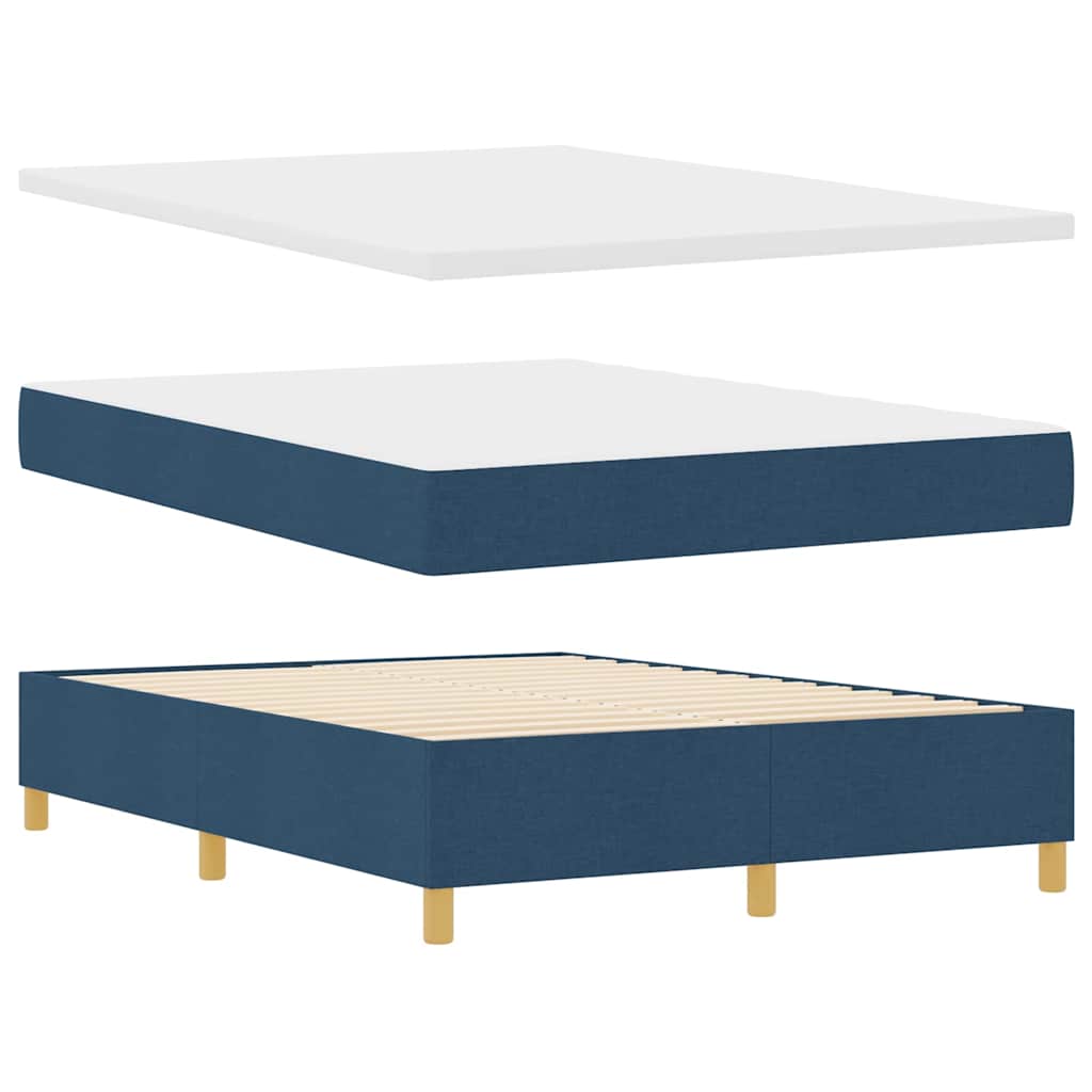 Box Spring Bed with Headboard Blue 190 x 140 cm Fabric
