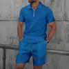 Men's Trendy Waffle Texture Lapel Polo and Shorts Set - Casual Sportswear, Short Sleeve Outfit
