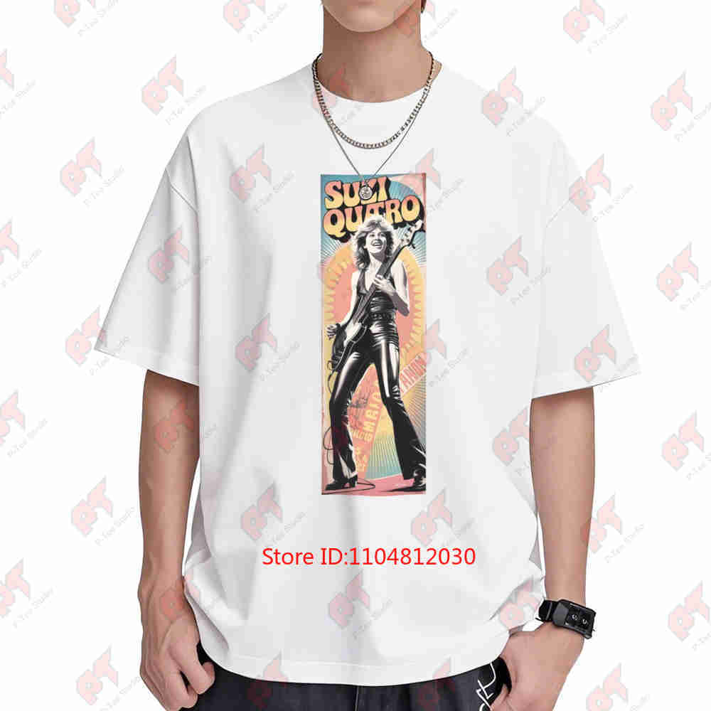 Rock Legend Suzi Quatro Retro Bass Guitarist Short Sleeve Tee 100% Cotton T-Shirt