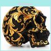 Exquisite Resin Golden Skull Statue Figurine For Halloween And Home Bar Decor