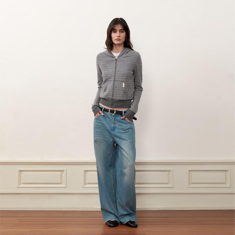 GREEN BELT Copenhagen Striped Knit Hooded Cardigan