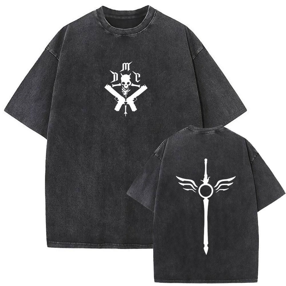 Game Devil May Cry Dante Retro Washed T Shirt Men Women Vintage Gothic Oversized Tshirt Mens Casual Cotton Tshirts Streetwear