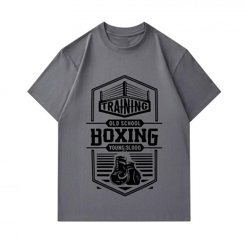 Men's 100% Cotton Crew Neck Short Sleeve T-Shirt, Retro Old School Boxing Training Printed Casual Comfortable Tee for Daily Streetwear Workout Activit