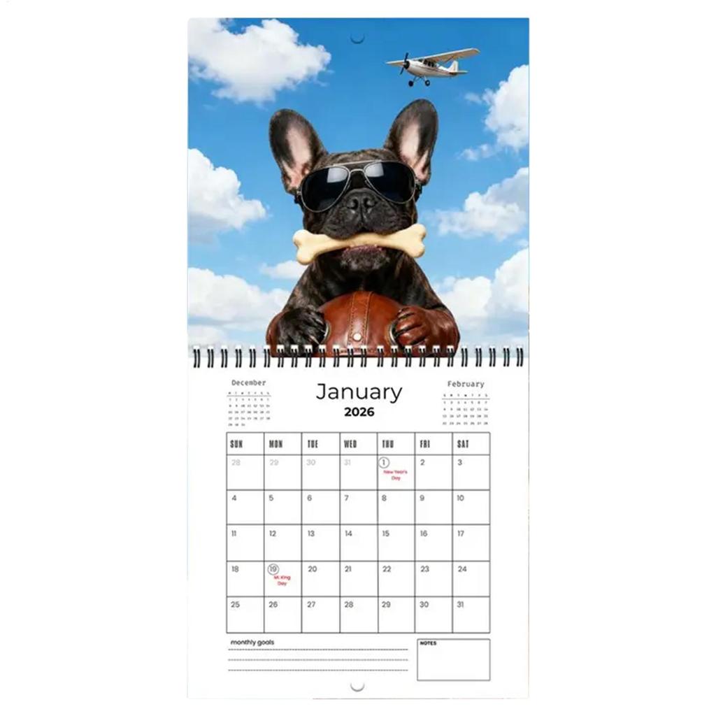Wall Calendar 2026 with Holidays Weekly Daily French Bulldog 2026 Calendar Planner for Academic Appointment Home Office School