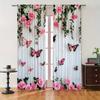 Schmetterling und Rose Verdunkelungsvorhänge 2 Stück – Schwarze Silhouette auf Rosa Blumigem Hintergrund, Romantische Schlafzimmer- oder Wohnzimmerdekoration