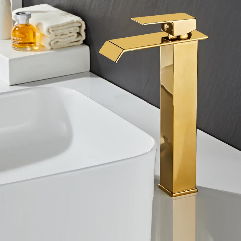 Waterfall Basin Faucet Gold and Black Sink Waterfall Mixers Bathroom Faucet Deck Mounted Washbasin Taps