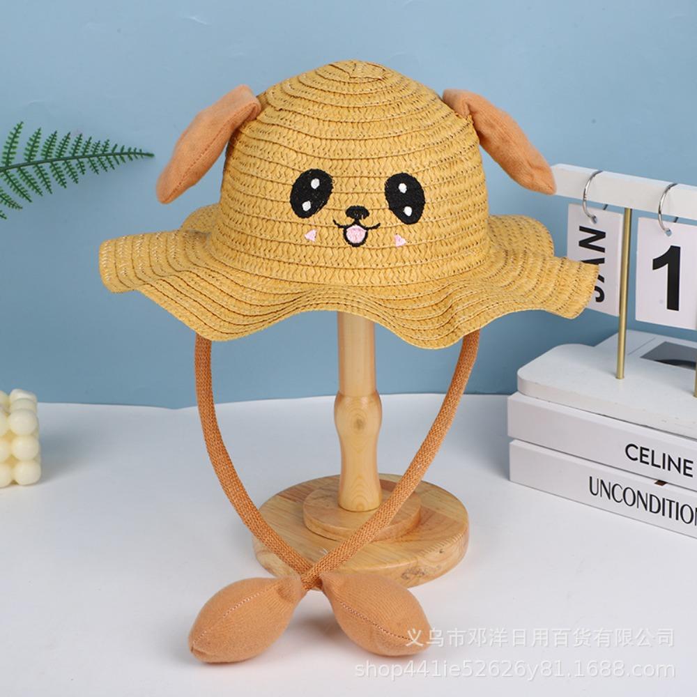 Sunscreen Bunny Sunshade Hat Ear Moving Children Straw Hat Rabbit Ear Sunshade Straw Hat  Party