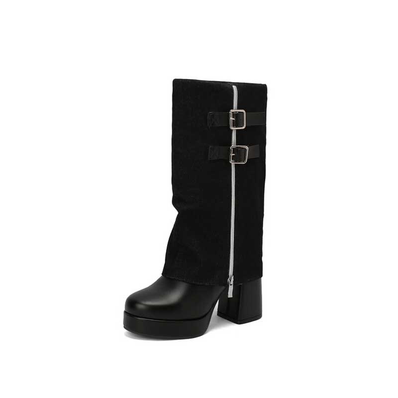 

2025 New Long Tube Boots Thick Soled Knight Boots Fashion High Heels Platform Winter Boots for Women botas mujer WSH5177 39