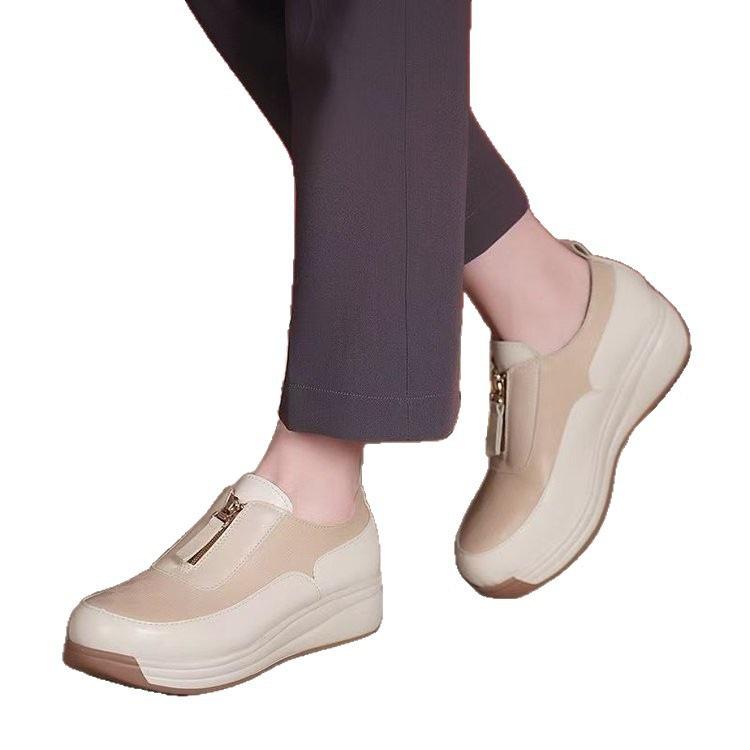 Autumn new British style shoes casual sports slope heel platform zipper low top non-slip breathable single shoes