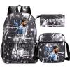 Football Star Print Youth Primary And Secondary School Students Schoolbag Three-Piece Set Men'S And Women'S Backpack