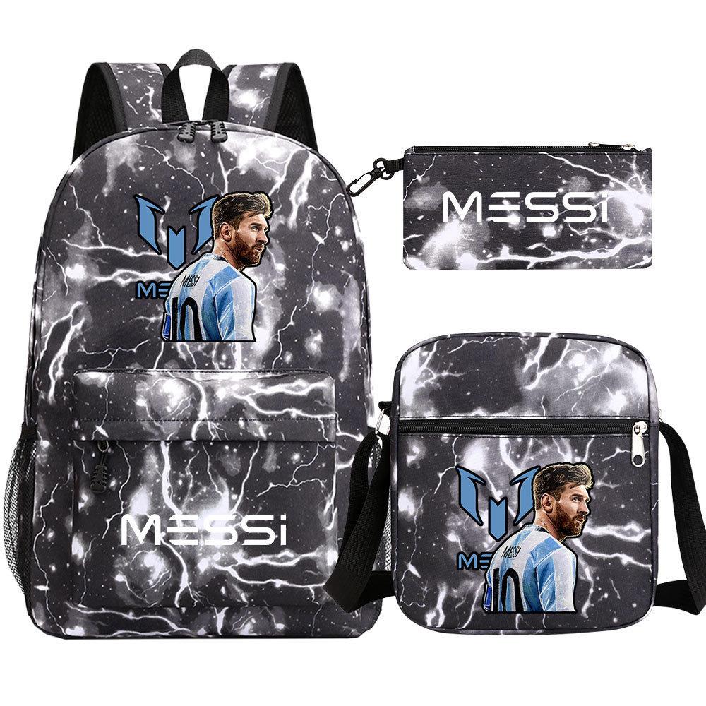 Football Star Print Youth Primary And Secondary School Students Schoolbag Three-Piece Set Men'S And Women'S Backpack