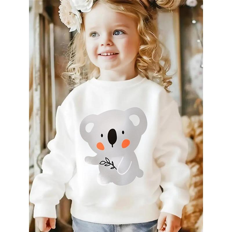 Girls' Crewneck Sweatshirt - Cute Koala Holding Eucalyptus Leaf Machine Washable,