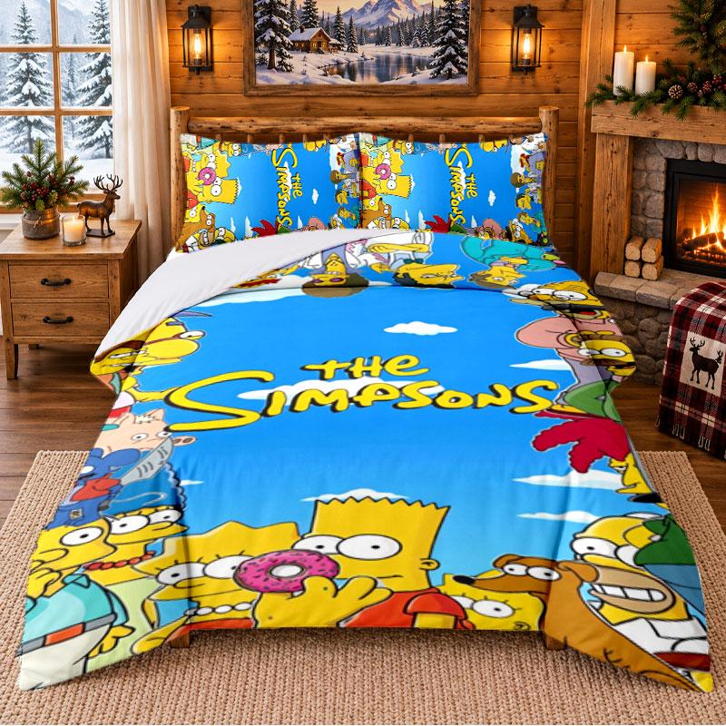 The Simpsons Pattern Bedding 3Pcs Set Bed Sheet And Pillowcases For Indoor Bedroom