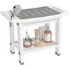 Shower Bench 2-Tier Shower Stool Bathroom with Shelf White and Grey