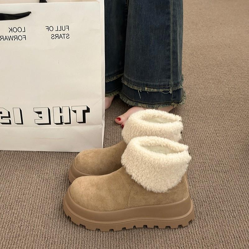 Lazy style platform snow boots women s new winter wear fleece warm boots and wool cotton shoes 35