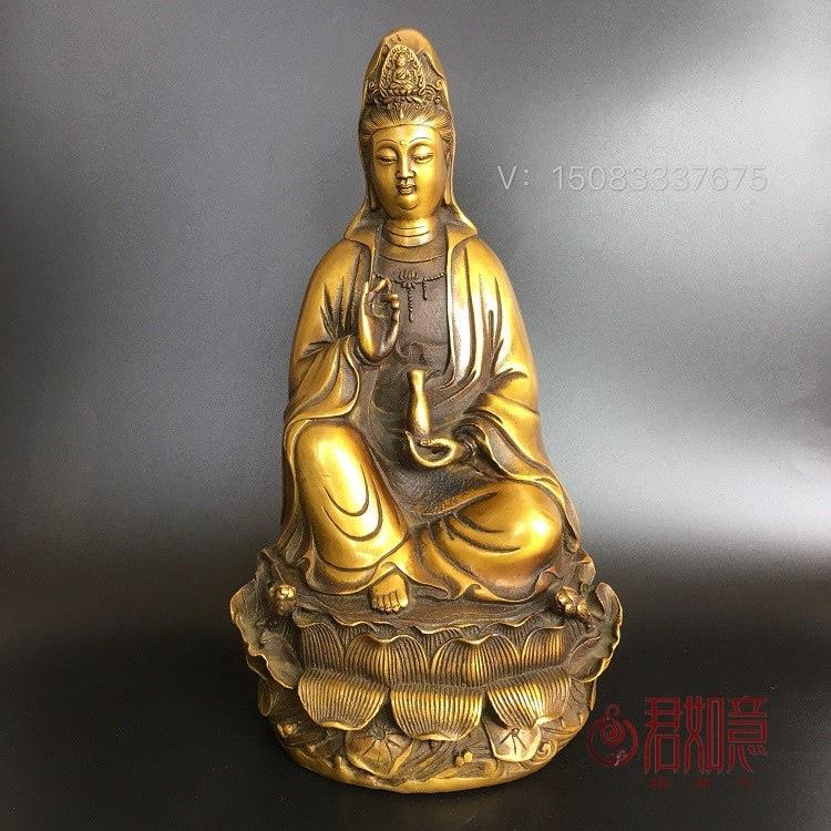 Bodhisattva Large Lotus Guanyin Worship Buddha Statue Copper Antique