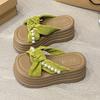 2025 Spring and Summer New Cool Slippers Muffin Thick Bottom Small Man Height Increase Bow Pearl Super High Thick Bottom Fashion Drag