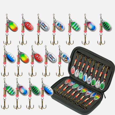 Kit d'appâts Jig Spinner avec boîte de pêche, leurre rotatif de 3 g pour brochet, saumon, pêche en mer, pêche à la traîne, surface dure, leurre de surface