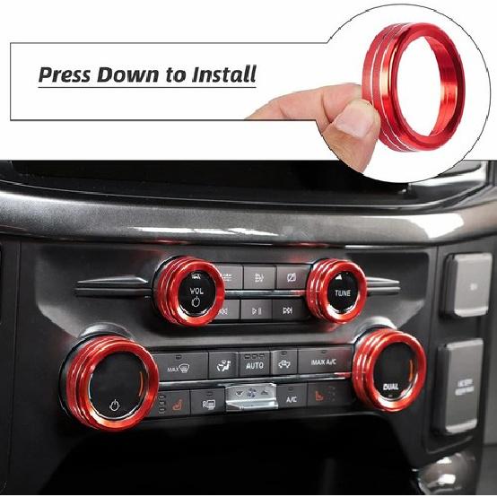 Air Conditioner /Headlight /Radio Switch Knob Ring Cover for Ford F150 + Red